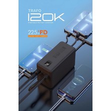 Vera Concept Store Gerçek 120.000 Mah Pd 22.5W Hızlı Şarj Dahili Kablolu Kamp Taşınabilir Güç Kaynağı Siyah Trafo Powerbank