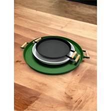 Vera Concept Store Kitchen Trend-3 Lü 45YEŞIL, 37BEYAZ, 30SIYAH Ahşap Kulplu Metal Tepsi Çay Tepsisi Sunum Tepsi Seti (Yeşilbeyazsiyah)