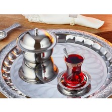 Vera Concept Store Biodata 36CM Lüks 430 Paslanmaz Çelik Tepsi No:1 Yuvarlak Tepsi Çay Kahve Tepsisi Sunum Tepsisi