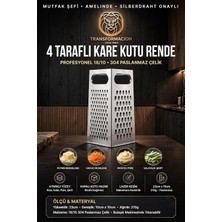 Vera Concept Store 4 Taraflı Kare Kutu Rende 18/10 304 Paslanmaz Çelik, 23X10X10 Cm, 210 G, Bulaşık Makinesinde Yıkanabilir