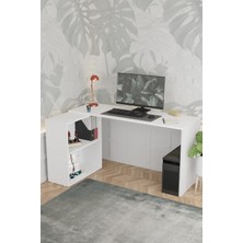 Vera Concept Store L Çalışma Masası Bilgisayar Masası Dolaplı Kitaplıklı Beyaz Sol Yön