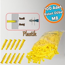 Vera Concept Store Plastik Roket Dübel M8 Mantar Kanatlı Dübeller Vida Sabitleme Bağlantı Elemanı (100 Adet)