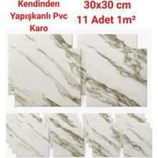 Vera Concept Store Ukab Dekor 11 Adet (1 M²) 30X30 cm Pvc Karo Kendinden Yapışkanlı Seramik Mermer Görünüm Dekoratif Panel Beyaz 30 x 30