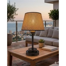 Vera Concept Store Iki Kat Ayaklı Siyah Statik Boyalı Abajur Kahverengi Rattan Şapkalı