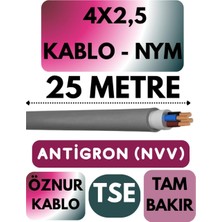 Vera Concept Store Öznur 4x2,5 Nym Antigron Kablo, 25 Metre, Gri