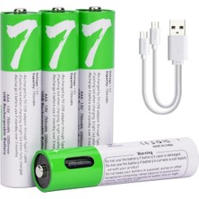 Vera Concept Store USB Aaa Lityum Iyon Şarj Edilebilir Pil, Yüksek Kapasiteli 1.5V 750MWH Şarj Edilebilir Aaa Pil, 1 H Hızlı Şarj, C Tipi Bağlantı Noktası Kablosu ile 12
