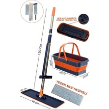 Vera Concept Store Albergio Hazneli Tekerlekli Katlanır Kovalı Mop Seti Kova ve Mop Lacivert-Turuncu