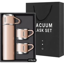 Vera Concept Store Termos Seti, Paslanmaz Çelik Termos 500ML, 2 Fincan Ile, Seyahat Seti, Pembe