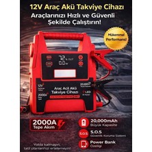 Vera Concept Store 20000MAH 12V Şarjlı Akü Takviye Cihazı, 2000A Tepe Akım, LCD Ekranlı, LED Işıklı Jump Starter