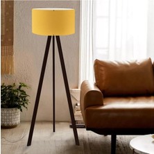 Vera Concept Store Bohhem Art Tripod Ahşap Ayaklı Lambader Köşe Lambası Sarı Kumaş Sarı