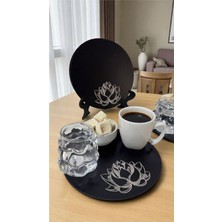 Vera Concept Store Asude Hediyelik 2 Adet Ahşap Yuvarlak Çay,kahve, Servis Tepsisi Sunum Tepsisi 15 cm Yaşam Çiçeği-Siyah