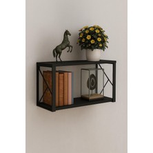Vera Concept Store Dekoratif Siyah Ahşap Raf - 2 Katlı C Raf, Ahşap Duvar Rafı - 20X60 cm