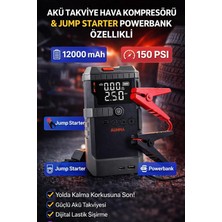 Vera Concept Store Araç Akü Takviye Jump Starter + Hava Kompresörü 12000 Mah 150 Psi Dijital Ekran