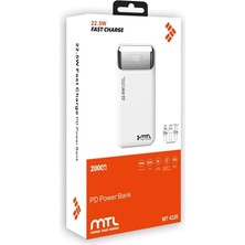 Vera Concept Store 20000 Mah 22.5W Süper Hızlı Şarj Dahili Kablolu Dijital LED Göstergeli Pd ve Qc 3.0 Powerbank MT4320 Beyaz ile Uyumlu
