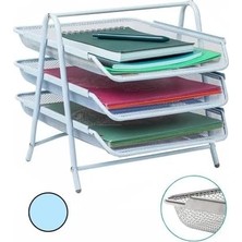Vera Concept Store Evrak Rafı Metal 3 Lü Mavi Paket Masaüstü A4 Dosya Düzenleyici Kağıt Tepsisi Metal Çelik Fileli Üç Katlı Hareketli