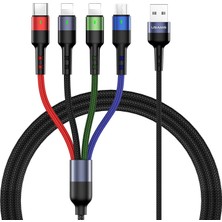 Vera Concept Store 2 Paket Çoklu Şarj Kablosu Çoklu Şarj Kablosu Naylon Örgülü Kısa 4ft 4 In 1 USB Şarj Kablosu Telefon/tip C/mikro USB Konektörü Telefon/galaxy S20/S10S