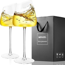Vera Concept Store Eğimli Beyaz Şarap Kadehi 2'li Set, Modern Kurşunsuz El Üflemeli Uzun Kök Kırmızı Şarap Kadehleri, Benzersiz Içbükey Tabanlı Premium Kristal Şeffaf Ca