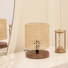 Vera Concept Store Bohhem Rattan Serisi Ahşap Tabanlı Mini Hazeran Abajur Hasır