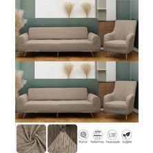 Vera Concept Store Jakarlı Düz Desen 3 3 1 1 Lastikli Koltuk Örtüsü Takımı Kanepe Çekyat Örtüsü Koltuk Kılıfı Vizon 180 x 230