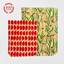 Vera Concept Store 2'li Balmumlu Kese Set - Bahar Desen - Tekrar Kullanılabilen Balmumlu Yiyecek Saklama Kumaşı
