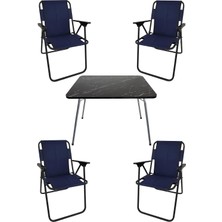 Vera Concept Store 60X80 Granit Desenli Katlanır Masa + 4 Adet Katlanır Sandalye Kamp Seti Bahçe Takımı Lacivert