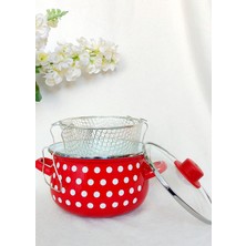 Vera Concept Store Retro Emaye Tencere 20 cm 3 Litre Kırmızı Puantiyeli Emaye Kızartma Süt Yoğurt Mayalama Yemek Makarna Reçel Tencere