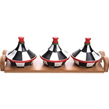 Vera Concept Store Damalı 3'lü Bambulu Kahvaltı Seti, Siyah-Beyaz, Bambu Altlıklı 8511098
