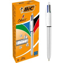 Vera Concept Store 4 Colours Shine Gümüş Gövde Tükenmez Kalem 12'li Kutu, 4 Renk (Mavi, Siyah,yeşil ve Kırmızı), 1.0 Mm. Uç