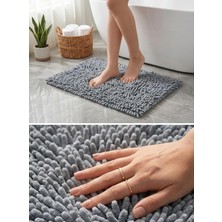Vera Concept Store Şönil Banyo Paspası, Mikro Elyaf, Beyaz, 40X60 cm Banyo Halısı, Uzun Tüylü, Yüksek Emicilik, Makinede Yıkanabilir (Gri)