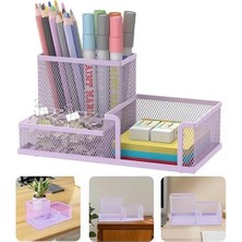 Vera Concept Store Masaüstü Metal Kalemlik Seti 3 Lü Kombo 1 Paket Fileli Perfore Pastel Renkli Kalemlik Kağıtlık Küpnotluk Düzenleyici