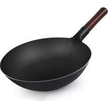 Vera Concept Store El Dövülmüş Ferforje Pow Wok Tavası Demir Kürekli Tava, Geleneksel Önceden Hazırlanmış Yuvarlak Alt Wok, Asya Mutfağı Wok, Earless, 32 cm (36 Cm)