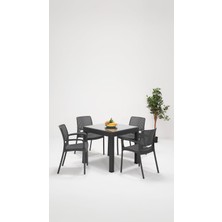 Vera Concept Store Rattan Camlı Lüx 80X80 Bahçe&balkon&teras Masa Seti - Antrasit