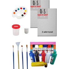 Vera Concept Store Akrilik Boya Seti, 2 Adet Tuval, Fırça, 6'li Akrilik Boya, Palet, Su Kabı, Resim Verniği Karışık