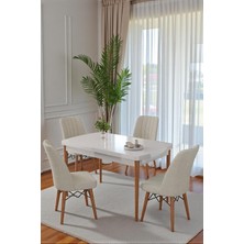 Vera Concept Store 70X110 cm Mutfak Masası Takımı | 4 Kişilik Sabit Masa Sandalye Takımı | Beyaz Masa - Krem