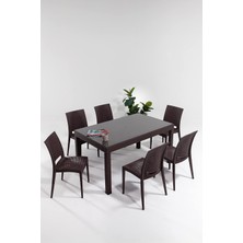 Vera Concept Store Rattan Large Camlı Kahve Masa Takımı Bahçe&balkon 1 Camlı Masa + 6 Sandalye
