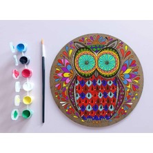 Vera Concept Store Ahşap Mandala 20X20 cm Daire Mdf Üzerine Uv Baskı Modeller- Desenli Baykuş Mandala Set Boyama