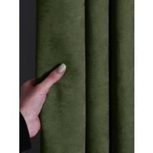 Vera Concept Store Kadife Dokulu Pileli Ada Fon Perde, 60 x 260 Cm, Zeytin Yaprağı