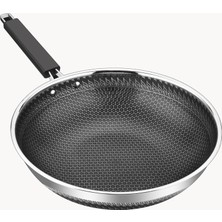 Vera Concept Store Yapışmaz Wok Tava Kapaklı 30 Cm, Yapışmaz Wok Karıştırma Tavası, Ergonomik Saplı ve Benzersiz Kapak Boncuklu, Gazlı, Elektrikli, Indüksiyonlu ve Seram