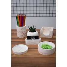 Vera Concept Store Payatasarım Mermer Desen Ofis Seti Kalemlik Saksı Bloknotluk Bardakaltlık Kartvizitlik Ataşlık ve Kaktüs Kahve Mermer3 PAYANM152