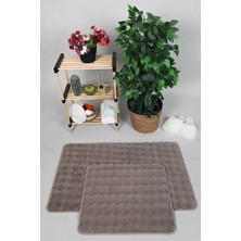 Vera Concept Store Modern Bubble Yıkanabilir Kaymaz Peluş Banyo Paspası Halısı 2'li Klozet Takımı 50X80-50X40CM Vizon