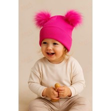 Vera Concept Store Myzi Store Çocuk Bebek Çift Ponponlu Kışlık Triko Bere – Kız Çocuk Şapka (1-7 Yaş)