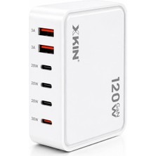 Vera Concept Store 120W Gan Çok Portlu Şarj Cihazı, 6 Port, 2x Usb-A 3A + 3x Usb-C 20W + 1x Usb-C 30W, Beyaz (Beyaz)