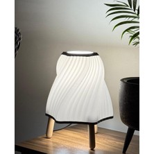 Vera Concept Store Abajur (Özel Tasarım) - Dalga Desenli - LED Lambalı - Doğal Ahşap Ayaklı - Masa Lambası - Yer Lambası - Ev Dekorasyonu - (Beyaz)