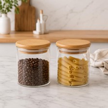 Vera Concept Store 2'li 250 ml Bambu Kapaklı Cam Kavanoz Seti, Silikon Contalı Şeffaf Baharatlık ve Saklama Kabı, Çay Kahve Şeker Baharat Kuruyemiş Kavanozu