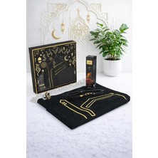 Vera Concept Store Kabe Işlemeli Lüks Kadife Seccade,zikirmatik,inci Tesbih,aksa Parfüm 150 ml - Kutulu Hediye Seti - Siyah