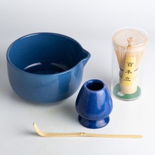 Vera Concept Store Premium Matcha Hazırlama Seti 4 Parça | Seramik Kase, Çırpıcı, Stand ve Kaşık - Tam Takım (Lacivert)