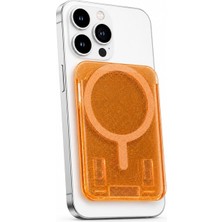 Vera Concept Store Simli Magsafe Uyumlu Manyetik Kartlık Cüzdan, 2 Kart Kapasiteli Telefon Kartlığı, Güçlü Mıknatıslı Ince Kart Tutucu Turuncu