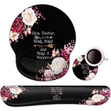 Vera Concept Store Klavye Bilek Dinlenme Pedi ve Ergonomik Mouse Pad Bilek Destek Seti, Bilgisayar, Oyun, Ofis, Dayanıklı, Ağrı Kesici Bardak Altlığı Seti ile - Şakayık
