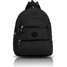 Vera Concept Store Siyah Unisex Krinkıl Kumaş Çok Bölmeli Sırt Çantası Orta Boy (3001)