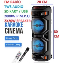 Vera Concept Store 2x8 Inç Büyük Boy Tekerlekli Bluetooth Speaker Şarjlı Kablosuz Mikrofonlu Hoparlör Siyah CB-8809